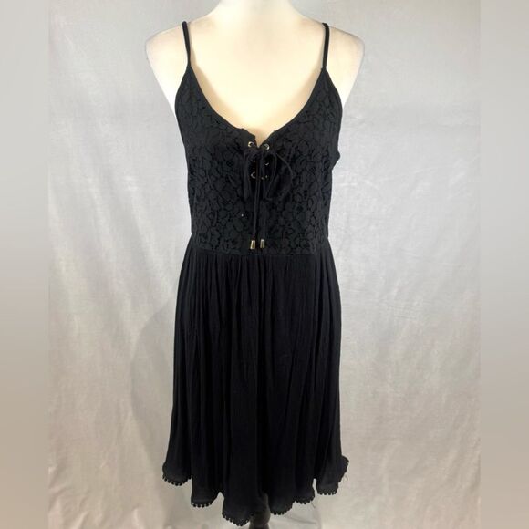Lily Morgan black lace up lace bodice flowy dress size small - Picture 1 of 6